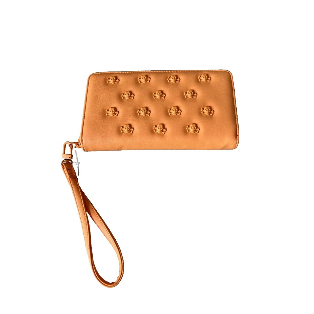 Betsey Johnson Skull Studded Zip Wristlet Wallet Orange